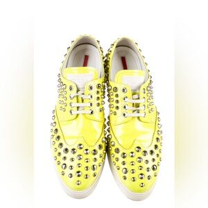 Prada studded neon yellow sneakers